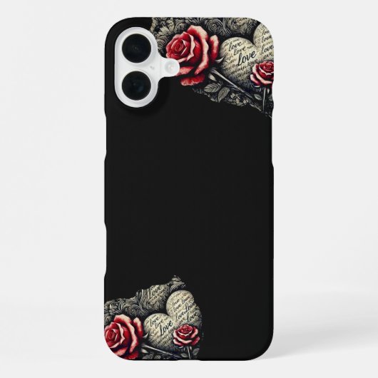 Coque iPhone 16 Plus Roses & Cœurs Script (Verso)