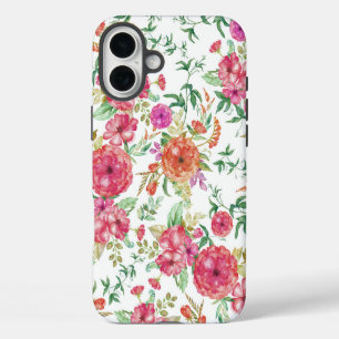 Coque iPhone 16 Plus roses fleurs aquarelle vert corail rose bohème