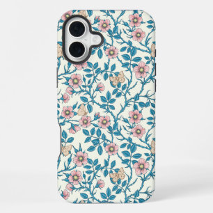 Coque iPhone 16 Plus Roses sauvages et papillons /rose/bleu/blanc cassé