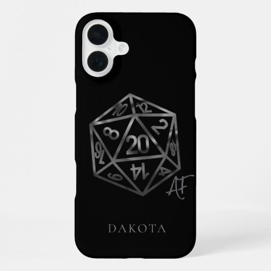 Coque iPhone 16 Plus RPG Crit AF | Silver Fantasy Tabletop Gamer Dice (Verso)