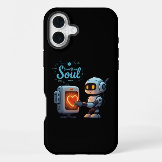 Coque iPhone 16 Plus Sauvez votre âme mignonne Robot Holt Coeur - Futur (Verso)