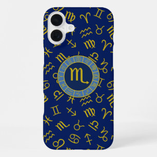 Coque iPhone 16 Plus Scorpion Zodiaque+Symboles d'Astrologie Motif Or+B