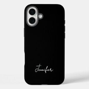 Coque iPhone 16 Plus Script de signature de nom personnalisé noir minim