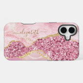 Coque iPhone 16 Plus Script Nom Marbre Agate Or Rose (Verso Horizontal)