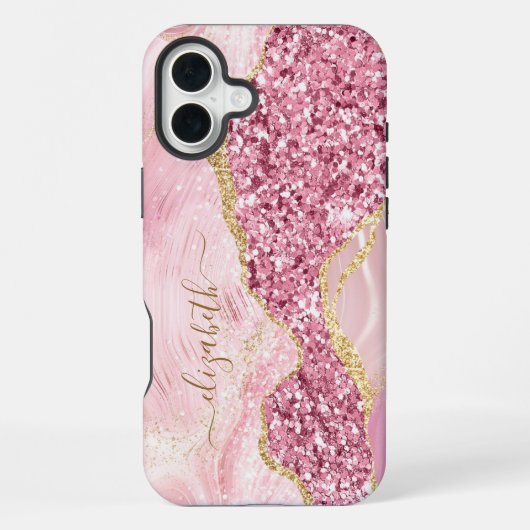 Coque iPhone 16 Plus Script Nom Marbre Agate Or Rose (Verso)