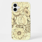 Coque iPhone 16 Plus Sepia Bouquet Outline Roses Daises (Verso)