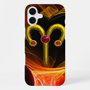 Coque iPhone 16 Plus Signe du zodiaque ARIES en OR, Tourbillons fractal