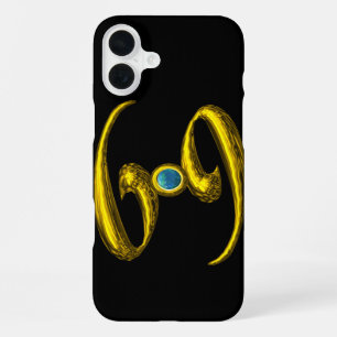 Coque iPhone 16 Plus Signe du zodiaque CANCER en OR, Gemme d'Opale Bleu