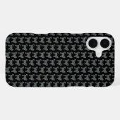 Coque iPhone 16 Plus Silhouette de Cockapoo Grille Jaune et Noire (Verso Horizontal)