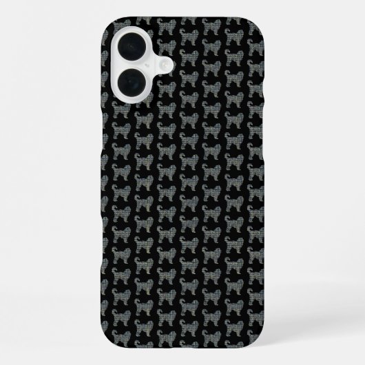 Coque iPhone 16 Plus Silhouette de Cockapoo Grille Jaune et Noire (Verso)