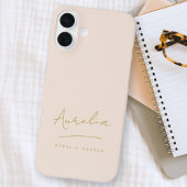 Coque iPhone 16 Plus Simple Chic Script Monogram Blush Pink Gold