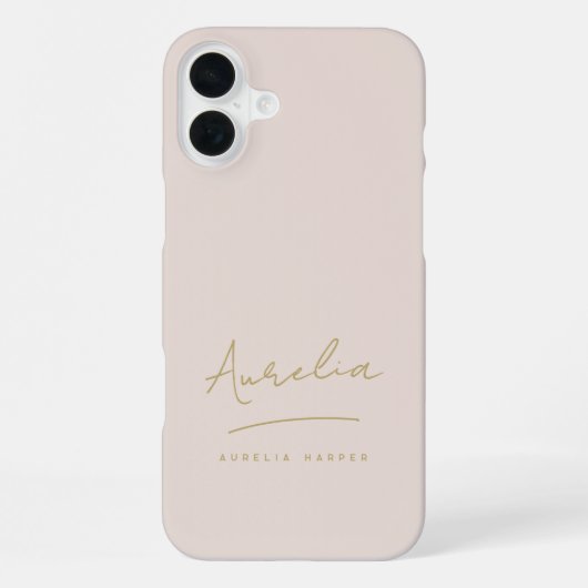 Coque iPhone 16 Plus Simple Chic Script Monogram Blush Pink Gold (Verso)