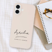 Coque iPhone 16 Plus Simple Chic Script Monogram Blush Pink Signature