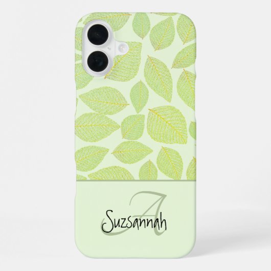 Coque iPhone 16 Plus Skeleton vert feuille Motif sur Pastel Green (Verso)
