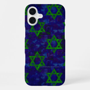 Coque iPhone 16 Plus SlipperyJoe's Hanukkah rangées vertes Étoiles de D