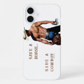 Coque iPhone 16 Plus SlipperyJoe's save horse ride paille cowboy casque (Verso)