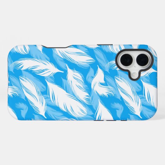 Coque iPhone 16 Plus Sophisticated Feather Design On A Bright Blue  (Verso Horizontal)