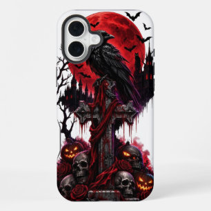 Coque iPhone 16 Plus Spooky Raven Halloween Gothic Graveyard Moon Desig
