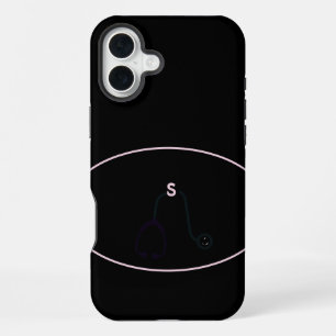 Coque iPhone 16 Plus Stethoscope Bow Noir, Rose, Argent Médicale