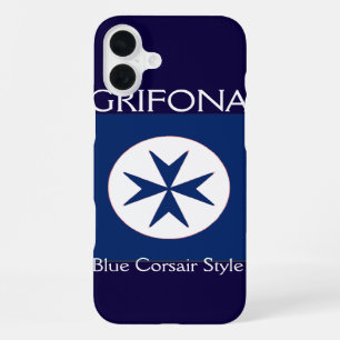 Coque iPhone 16 Plus style corsaire bleu octogone croix
