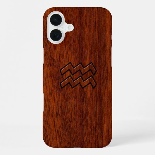Coque iPhone 16 Plus Symbole Aquarius Zodiac Style acajou (Verso)