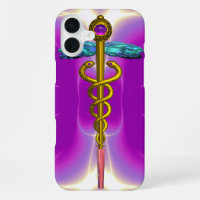 SYMBOLE MÉDICAL CADUCÉE OR Rose Violet Pourpre