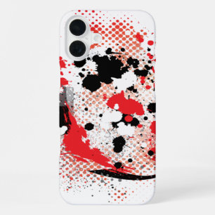 Coque iPhone 16 Plus Tache de peinture rouge, blanche et noire abstrait