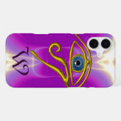 Coque iPhone 16 Plus TALISMAN MONOGRAMME BLEU Rose Fuchsia Violet (Verso Horizontal)