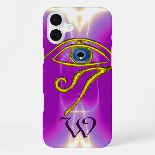 Coque iPhone 16 Plus TALISMAN MONOGRAMME BLEU Rose Fuchsia Violet (Verso)