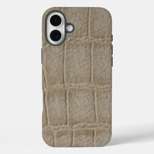 Coque iPhone 16 Plus Taupe moderne Croc Cuir Texture