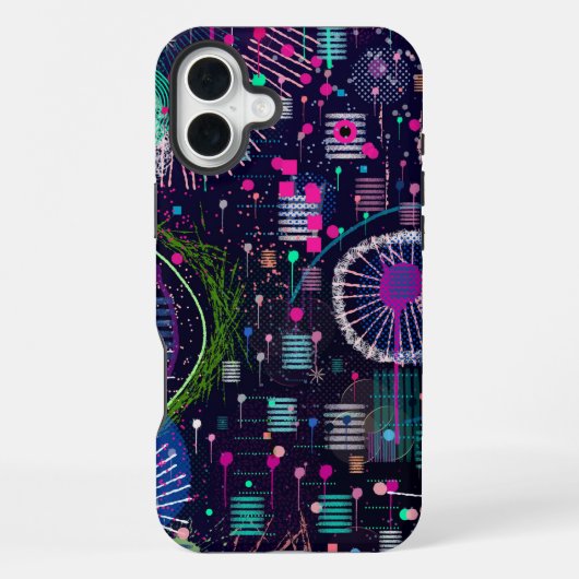Coque iPhone 16 Plus Tempête de neige cosmique : Art abstrait maximalis (Verso)