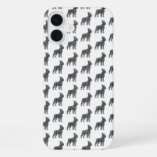 Coque iPhone 16 Plus Térrier de Boston Chien Silhouette Grille Noir