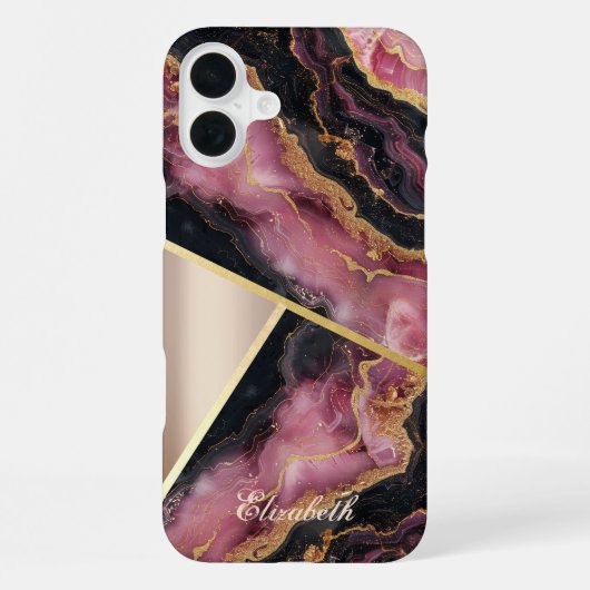 Coque iPhone 16 Plus Texture de marbre de Bourgogne, géométrique (Verso)