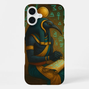 Coque iPhone 16 Plus Thoth Ancien Écrit Sacré Sarcelle Or