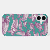 Coque iPhone 16 Plus tortues de mer violet turquoise (Verso Horizontal)