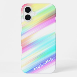 Coque iPhone 16 Plus Traits de pinceau arc-en-ciel pastel personnalisés