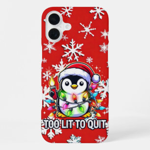 Coque iPhone 16 Plus Trop de lumière pour arrêter le pingouin de Noël