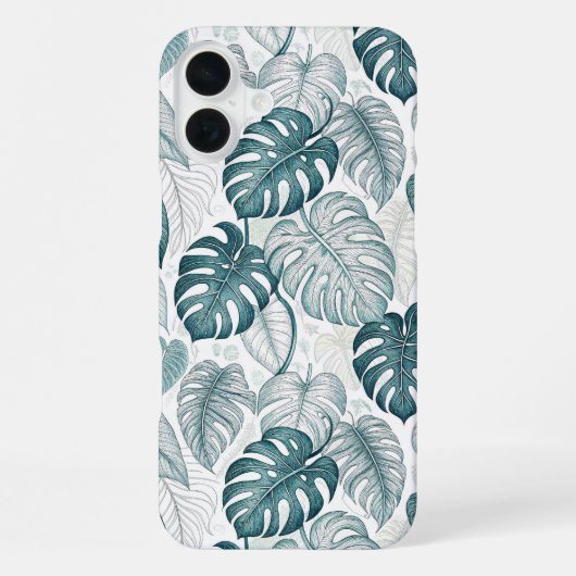 Coque iPhone 16 Plus Tropical Botanical Green Monsteras (Verso)