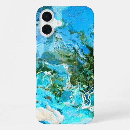 Coque iPhone 16 Plus Turquoise Tropical Bleu Océan & Vert Algue (Verso)