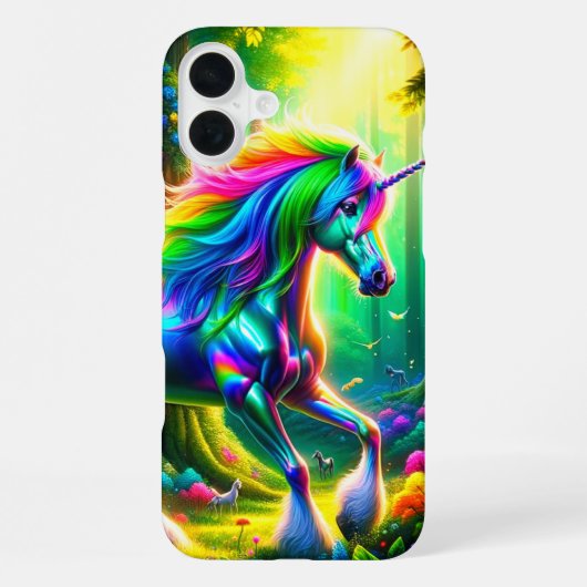 Coque iPhone 16 Plus Unicorne arc-en-ciel (Verso)