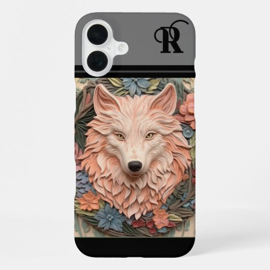 Coque iPhone 16 Plus Unique monogramme Wolf and Flowers (Verso)