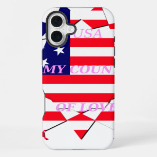 Coque iPhone 16 Plus USA Star Spangled Amour Mon Pays de l'Amour
