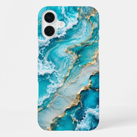Coque iPhone 16 Plus Vagues de lagon turquoise Abstrait (Verso)