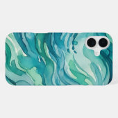 Coque iPhone 16 Plus Vagues océaniques à l'aquarelle sarcelle (Verso Horizontal)