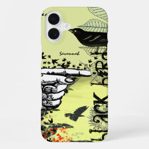 Coque iPhone 16 Plus Vintage Mint Black Bird Motif