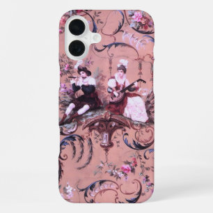 Coque iPhone 16 Plus Vintage Toile rose Victorien Style Floral