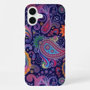 Coque iPhone 16 Plus Violet Rose Paisley