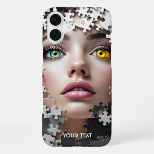 Coque iPhone 16 Plus Visage de fille de puzzle fantaisie mignon