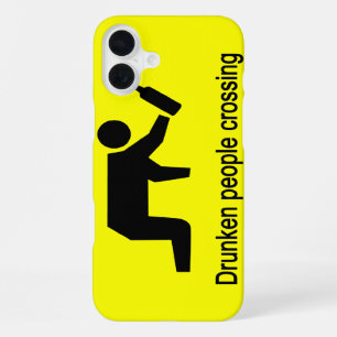 Coque iPhone 16 Plus Voyageurs en état d'ébriété traversant ⚠ panneau t