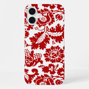 Coque iPhone 16 Plus William Morris Floral Damask, Rouge Profond et Bla